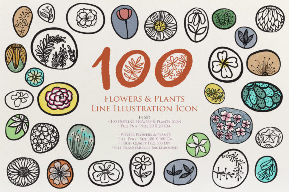 100 Flowers Plants Line Illustration: A Versatile Resource for Designers and Creators