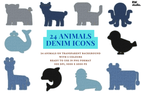 24 Animals Denim Icons Animal Artclips: A Versatile Digital Asset for Creative Projects