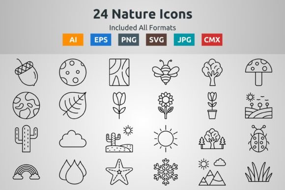24 Nature Outline Icons: A Versatile Design Resource for Modern Creators
