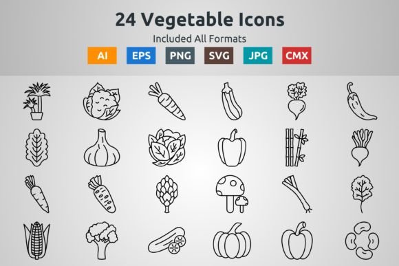 24 Vegetable Outline Icons: Strategic Use for Design and Branding