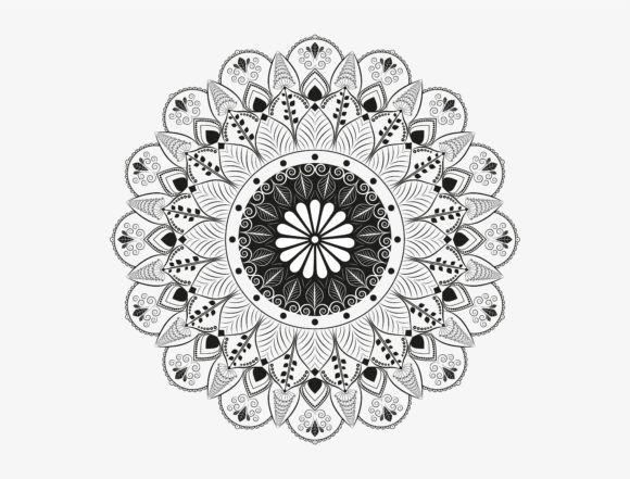 Black and White Circle Floral Mandala Design