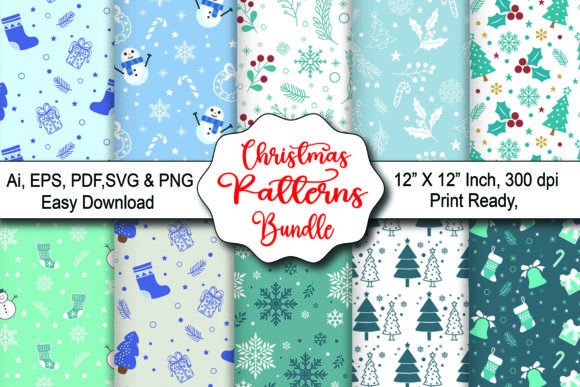 Christmas Digital Papers Pattern Bundle