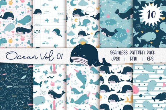 Cute Ocean Themed Patterns Pack Vol. 01