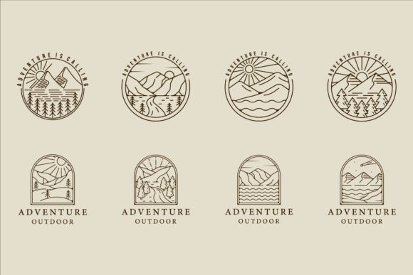 Set of Mountain and Lake Logo Line Art: A Versatile Design Asset for Modern Creativity